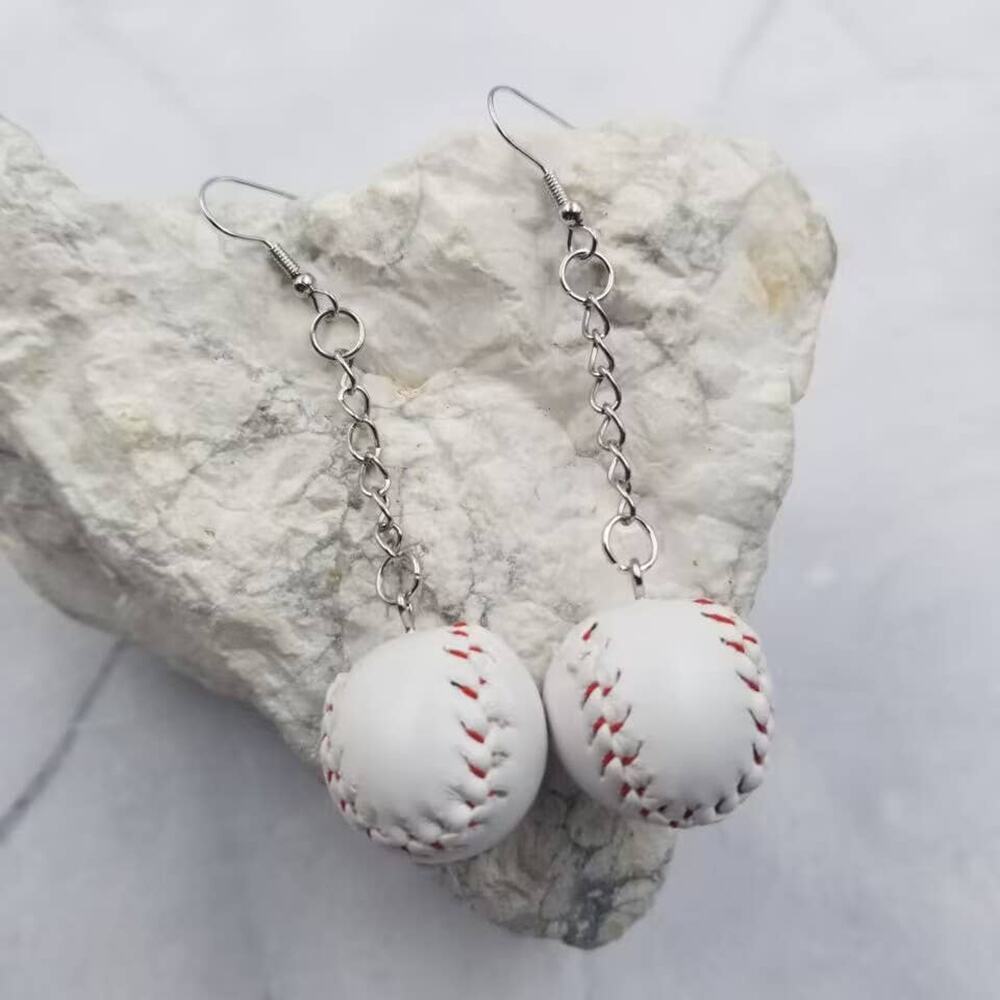 Baseball Chain Dangle Earrings